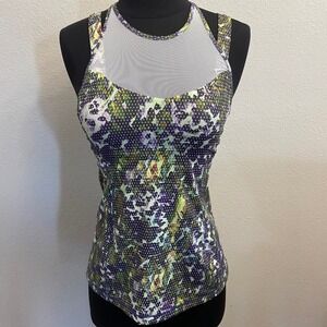 Lululemon Athletica Workout Tank Top Size 4 Geometric Print Mesh Built‎ in Bra